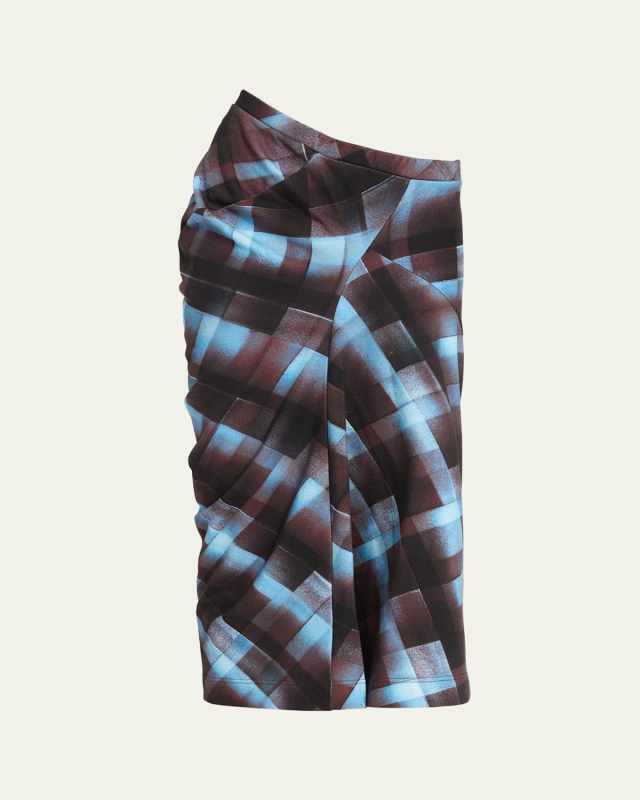 Harens Asymmetric Check Midi Skirt